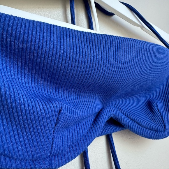 Princess Polly Ribbed Halter Top Blue Underwire Bikini Top Size 2 - Picture 2 of 6